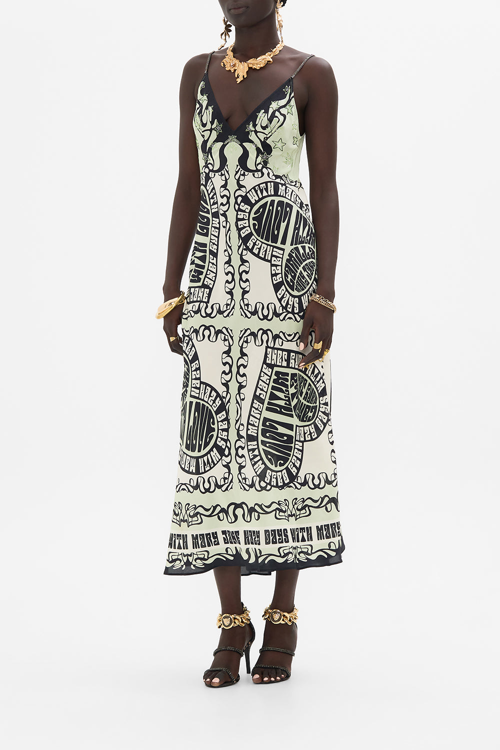 CAMILLA silk slip dress in Double Dutch print