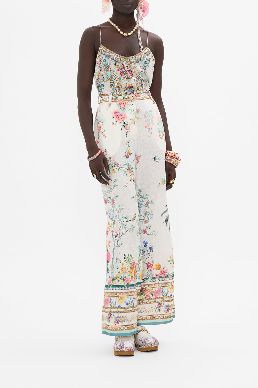 CAMILLA silk top in Plumes and Parterres print