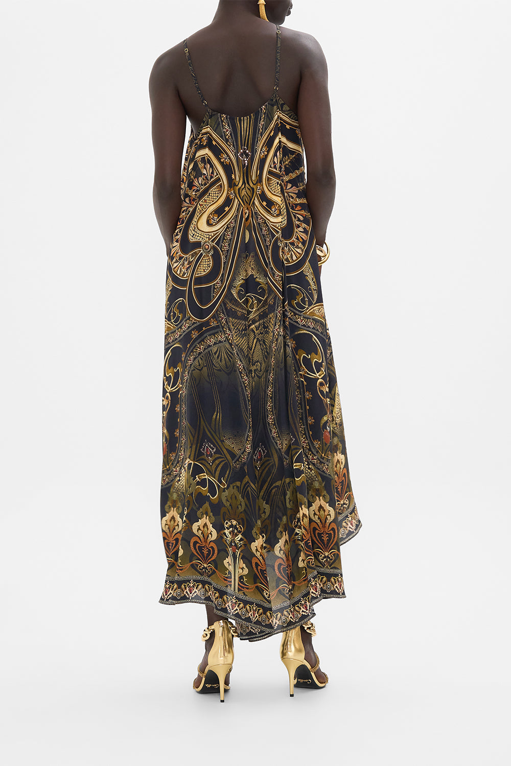 CAMILLA  silk maxi dress in Nouveau Noir print