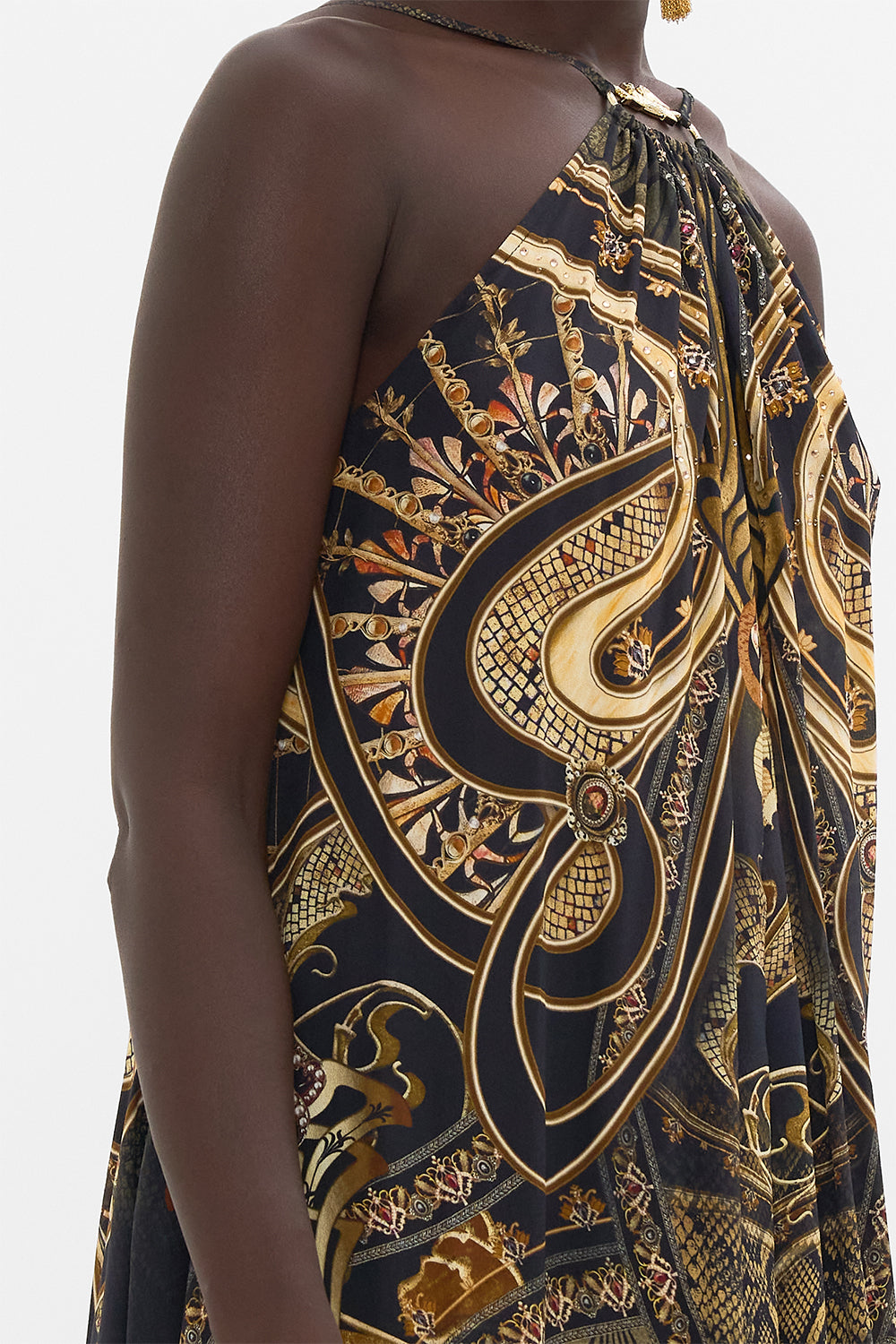 CAMILLA  silk maxi dress in Nouveau Noir print