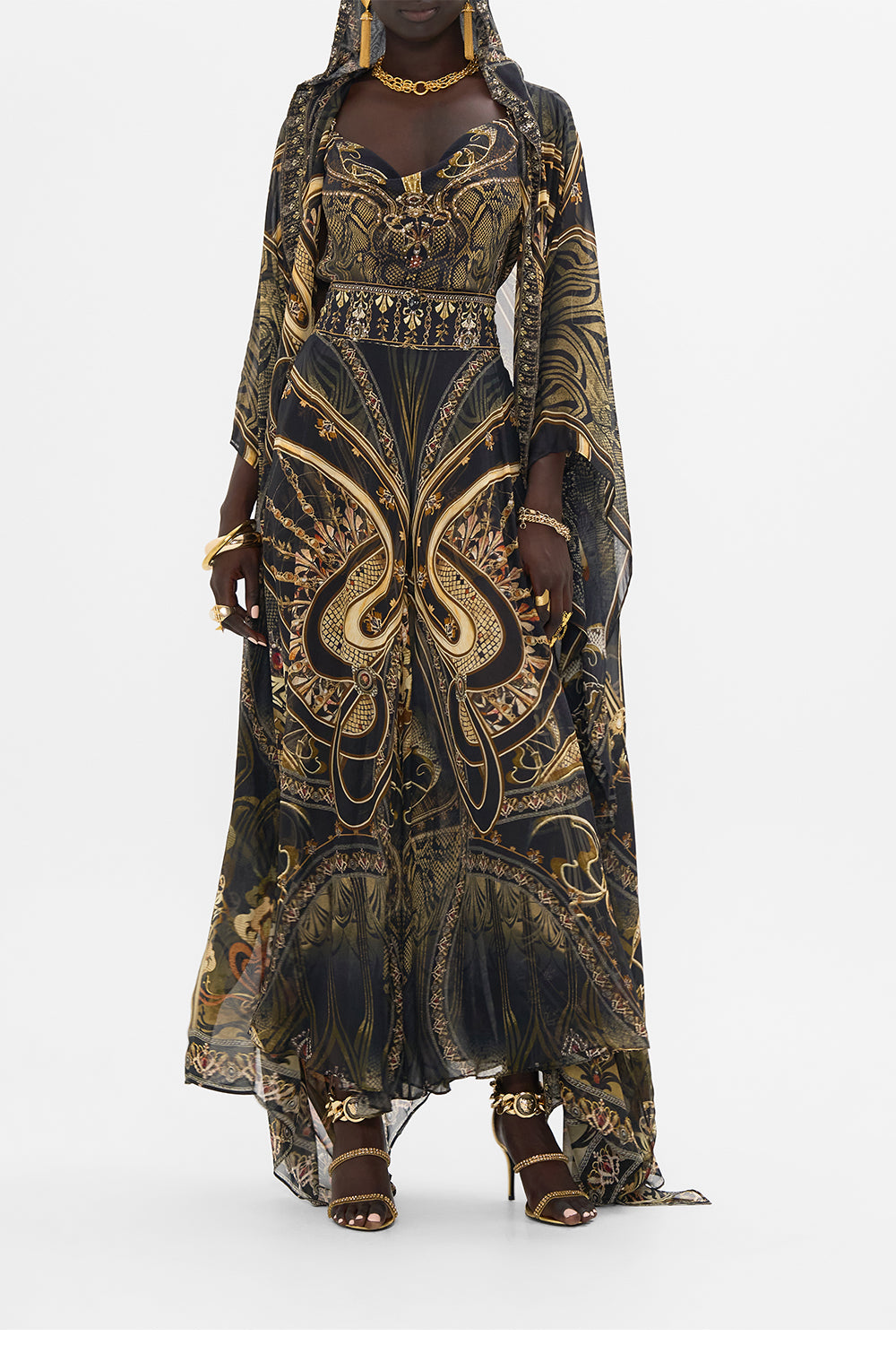 CAMILLA silk pants in Nouveau Noir print