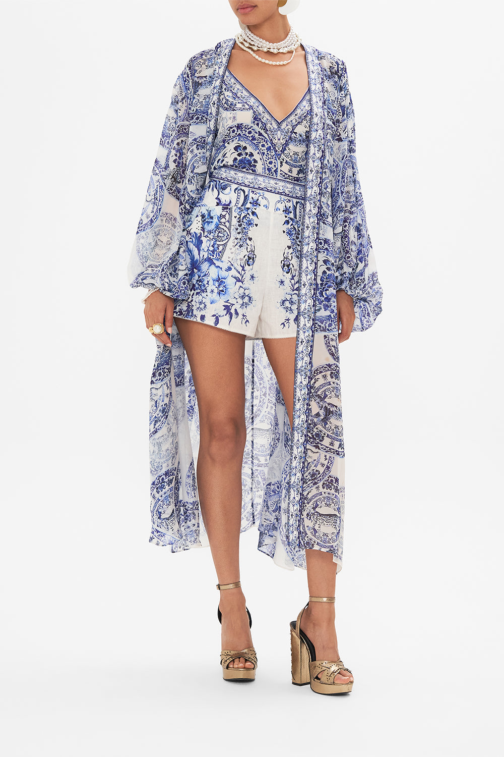 Back view of CAMILLA silk layer in Glaze and Graze print 