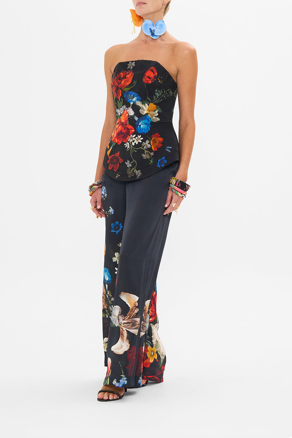 CAMILLA black floral print corset in A Still life print