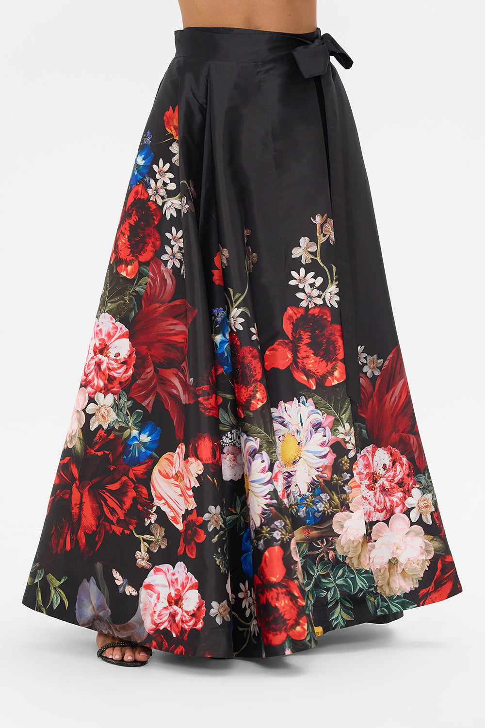 CAMILLA black floral print maxi wrap skirt in A Still Life print 