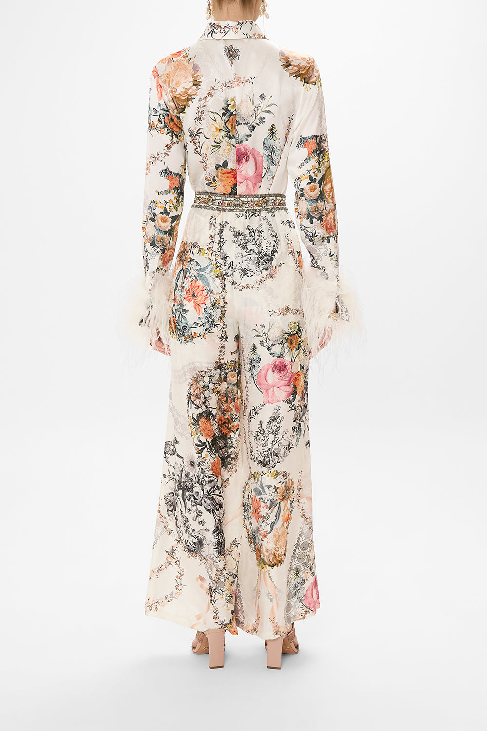 CAMILLA white silk pants in De Haar Memoirs print