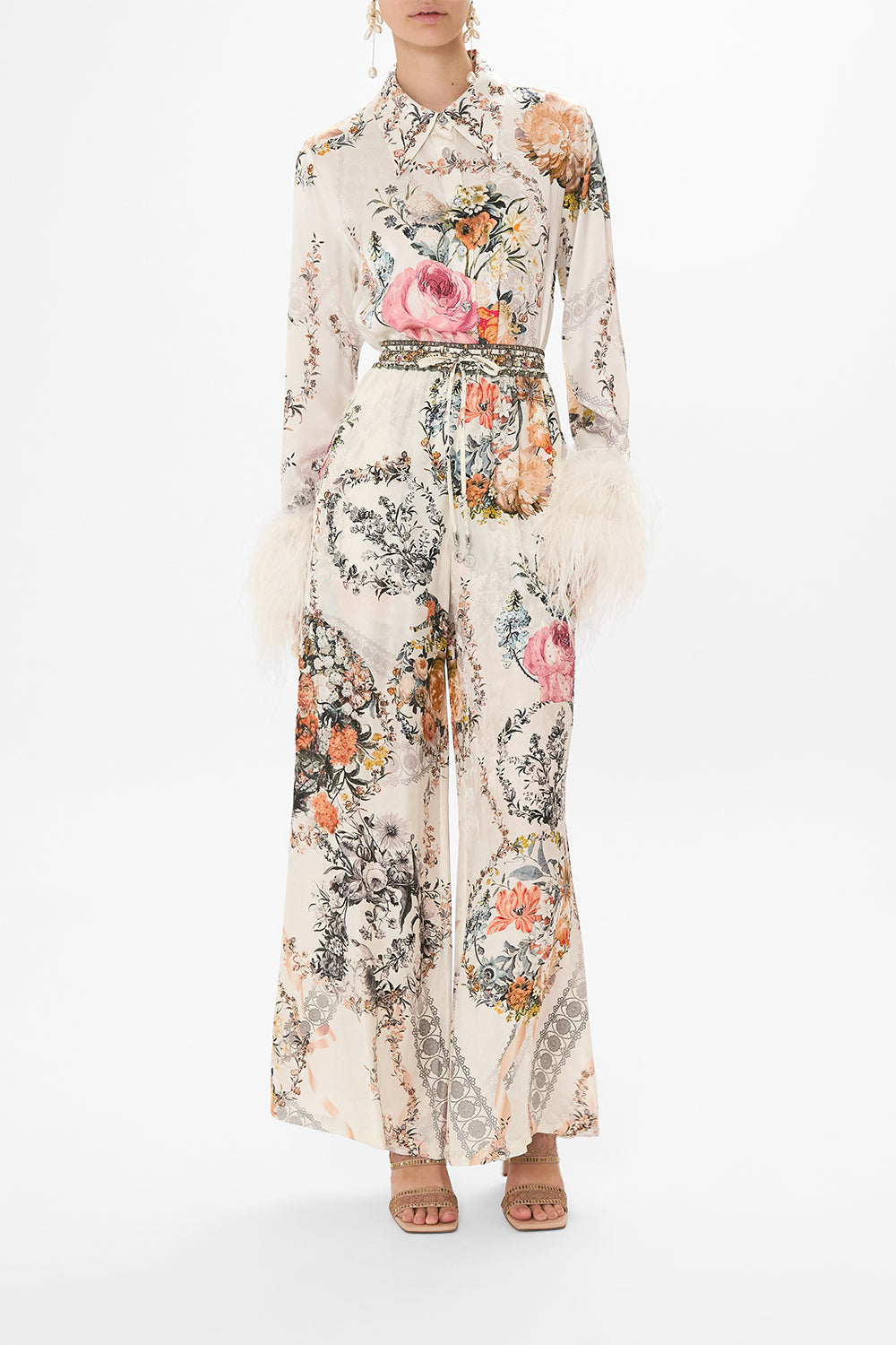 CAMILLA  white mini dress with feathers in De Haar Memoirs print