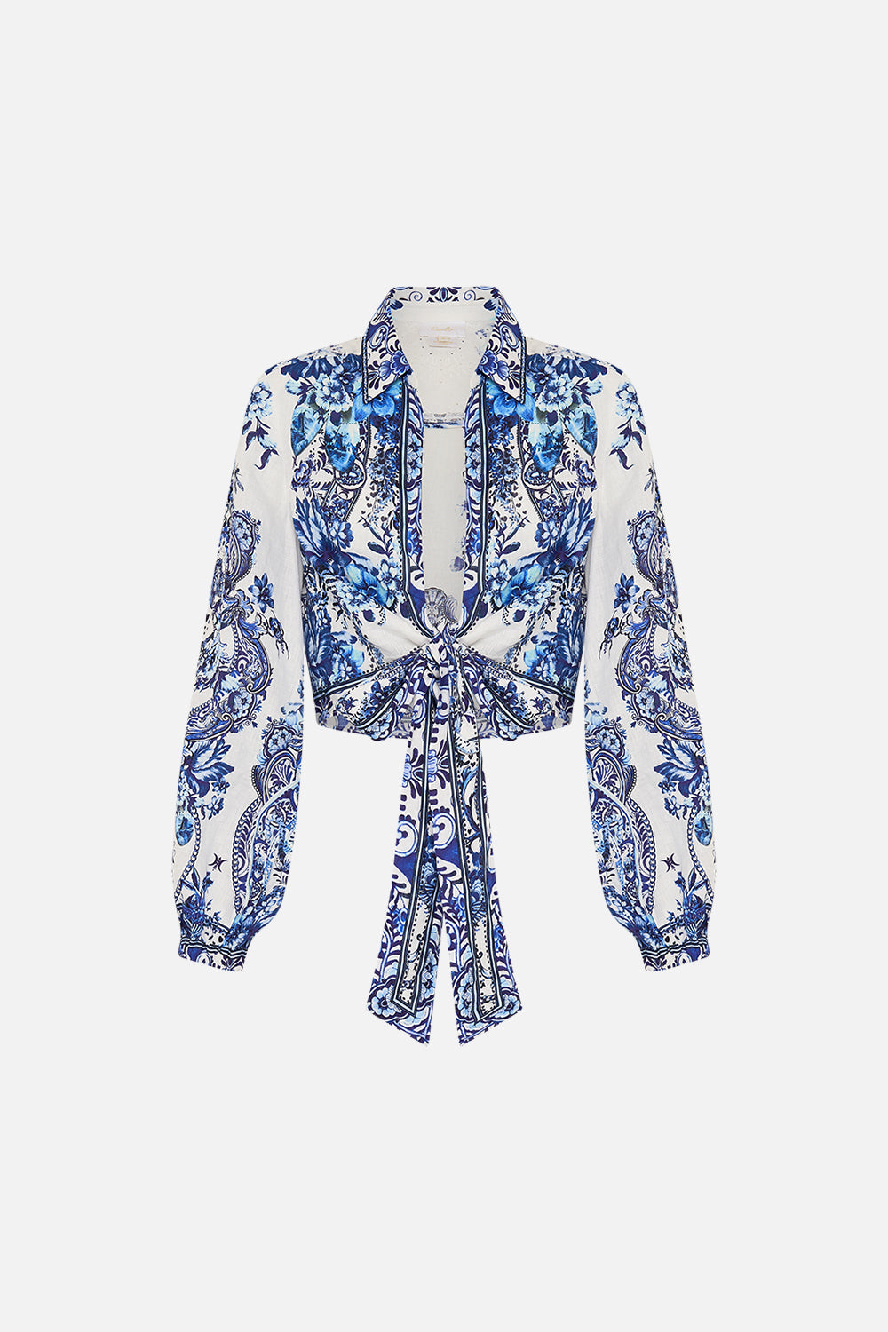 CAMILLA cropped wrap shirt in Glaze and Graze print