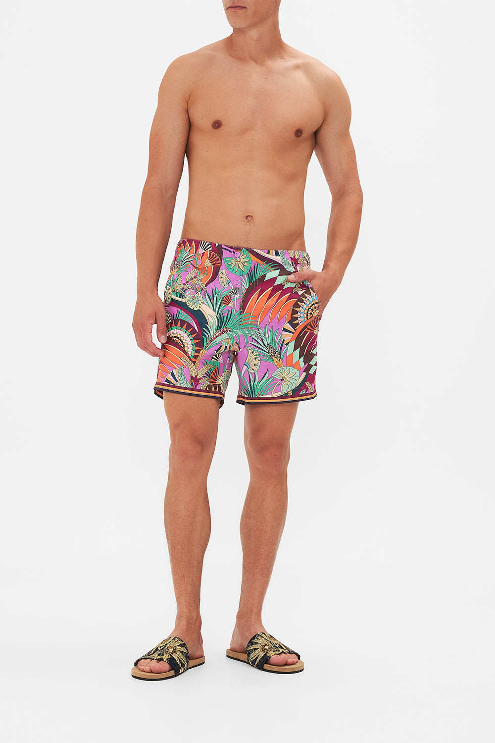 Hotel Franks By CAMILLA Tailored Swim Short in Giza Goddess print.