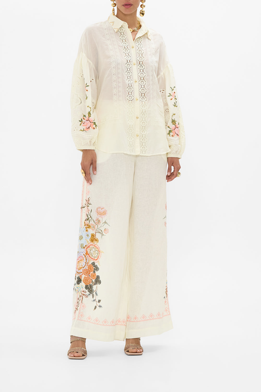 CAMILLA Embroidered Balloon Sleeve Shirt Blouse in Honour of Heirlooms print