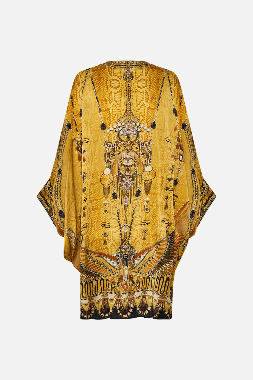 CAMILLA Gold Pierced V-Neck Short Kaftan in Valley of the Kings Print