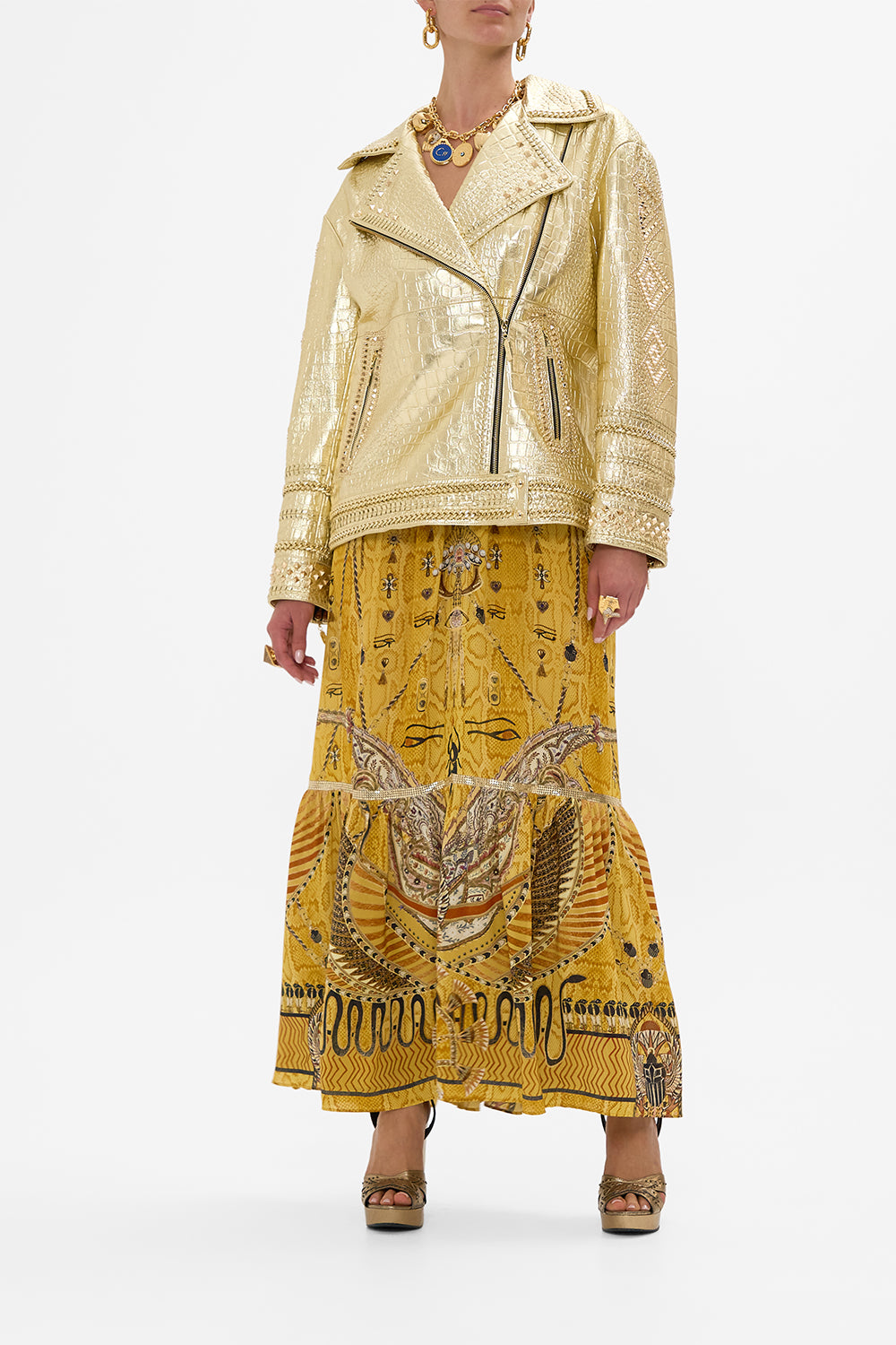 CAMILLA  Oversized Leather Biker Jacket in Valley of the Kings Print