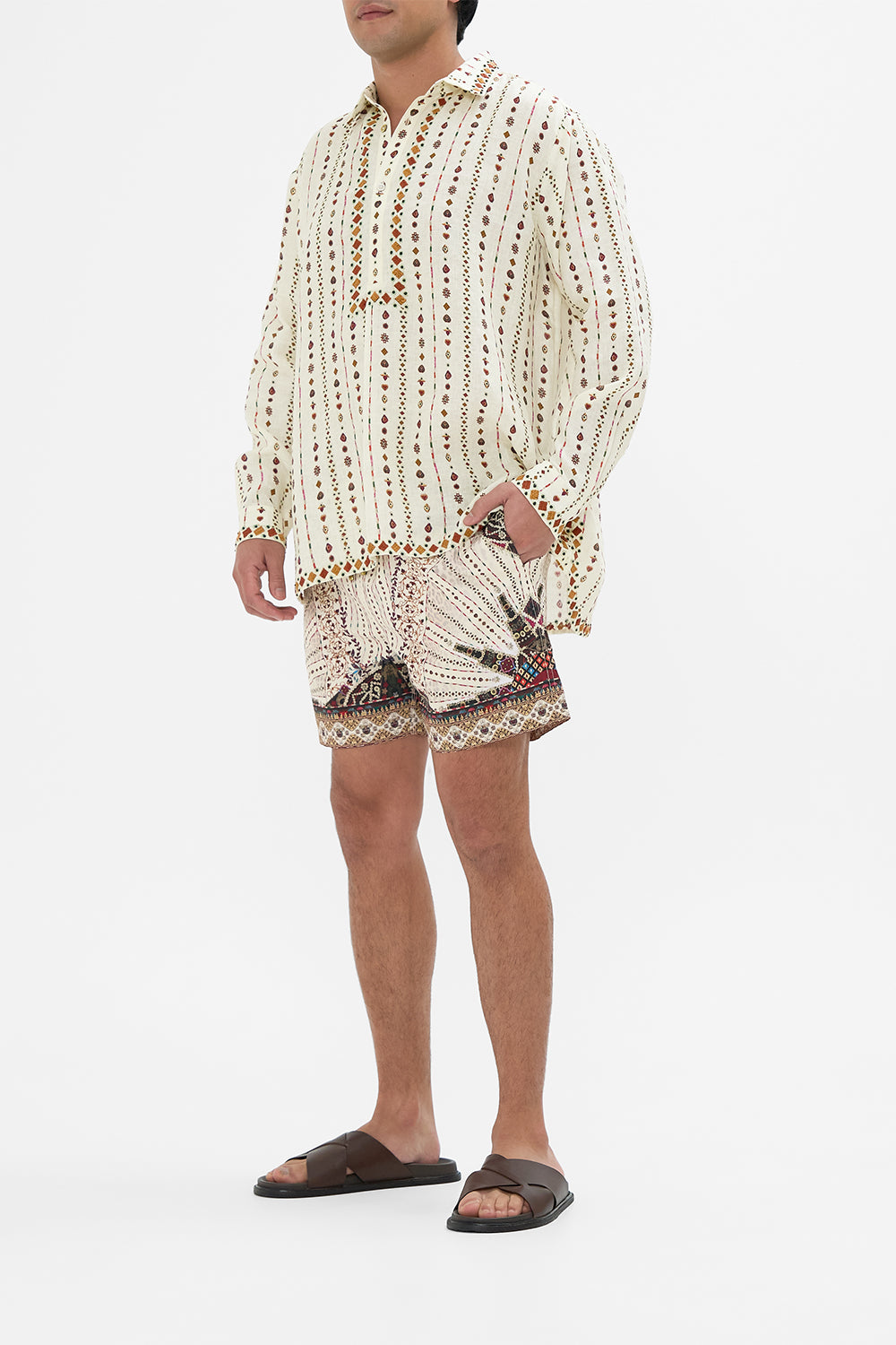 CAMILLA Half Placket Tunic Shirt in Nomad Nature Print. 