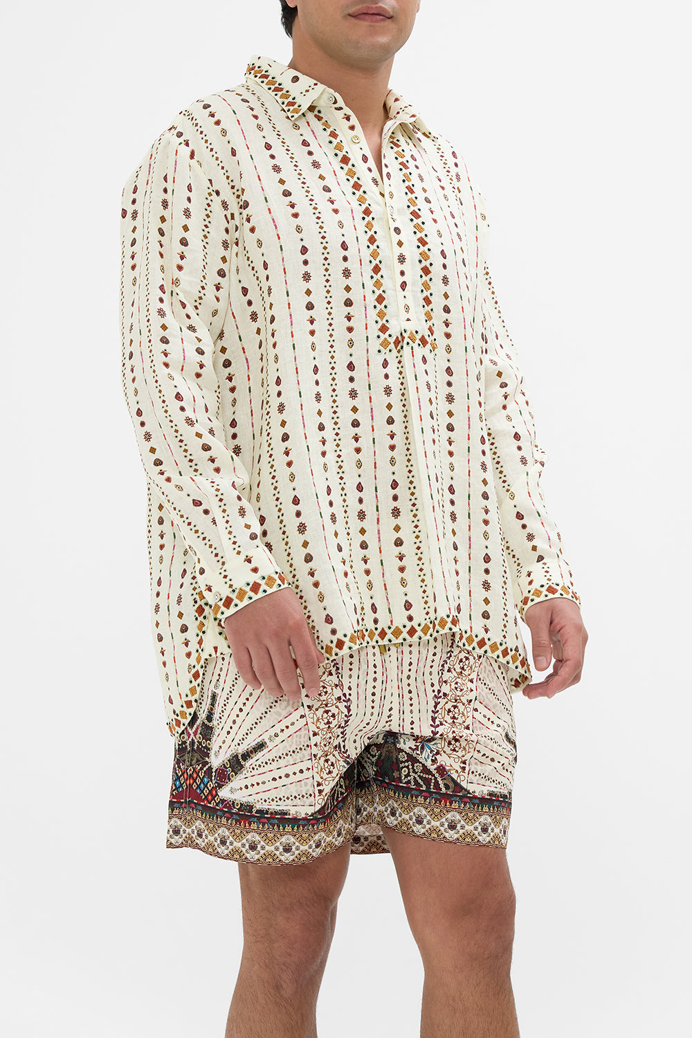 CAMILLA Half Placket Tunic Shirt in Nomad Nature Print. 