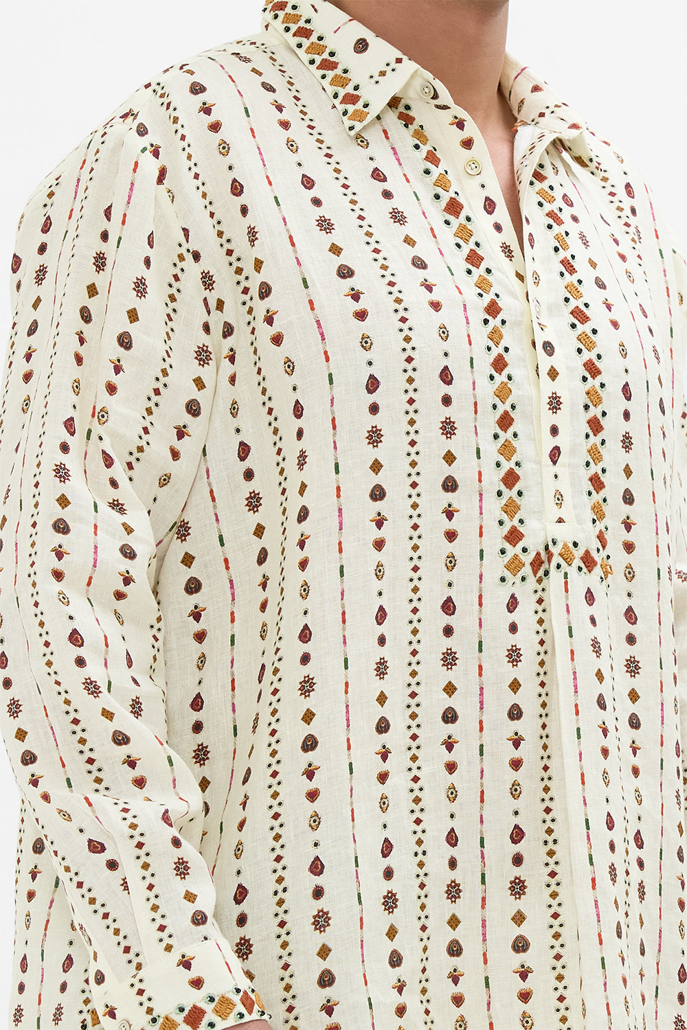 CAMILLA Half Placket Tunic Shirt in Nomad Nature Print. 