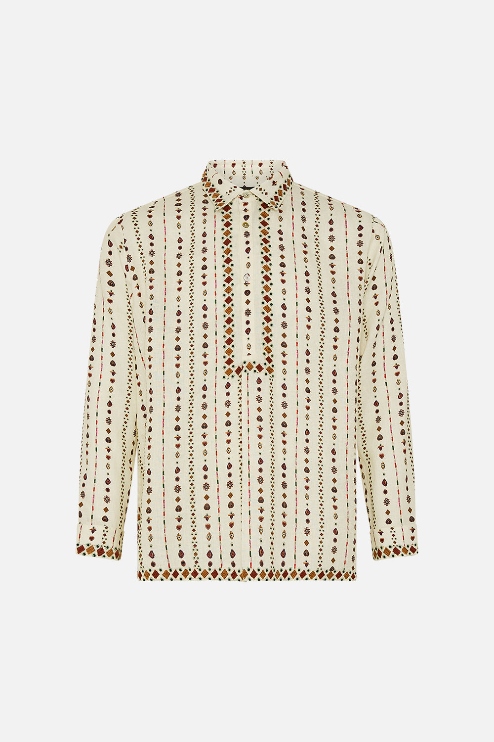 CAMILLA Half Placket Tunic Shirt in Nomad Nature Print. 