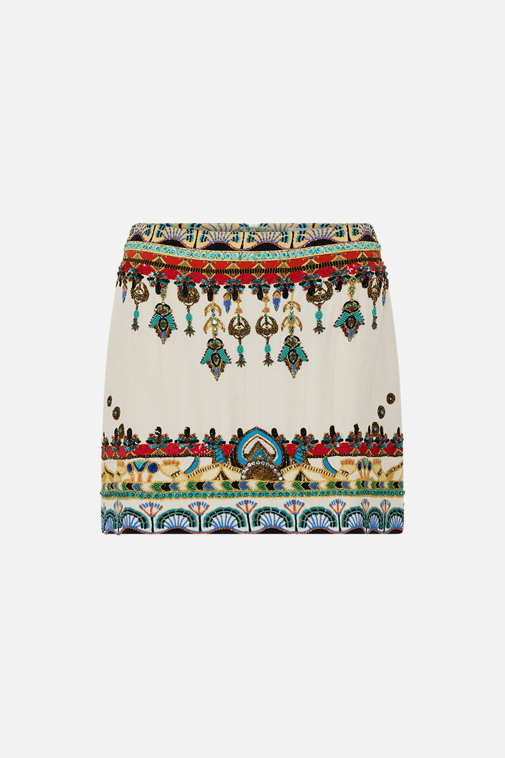 CAMILLA Hand Embellished Mini Skirt in Valley Of The Queens print