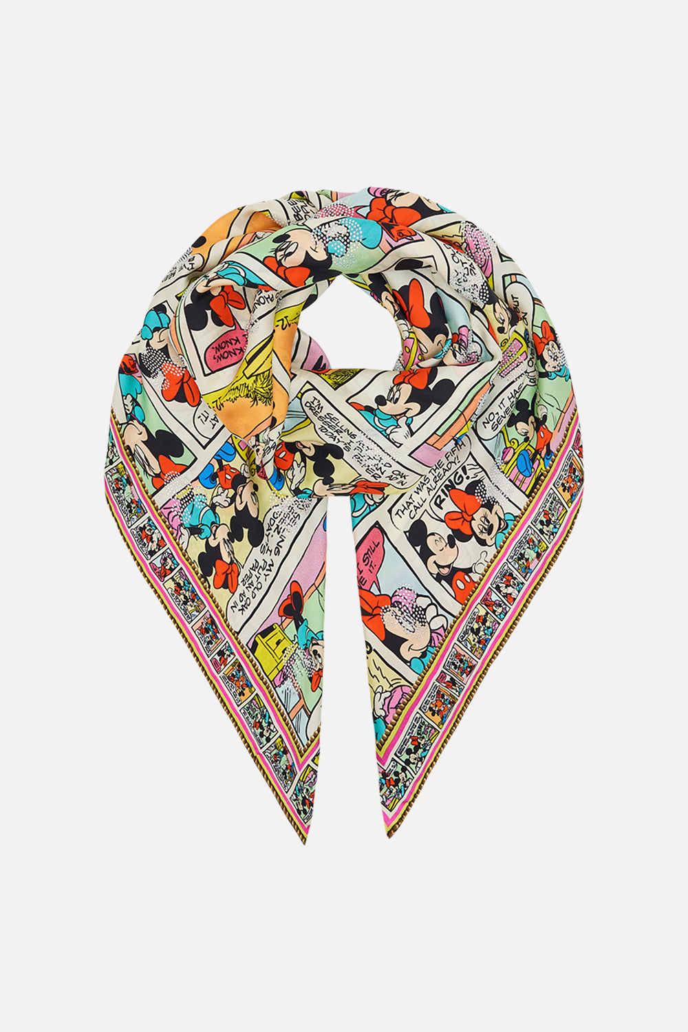 Disney x CAMILLA silk scarf in A Trip Down Comic Strip print