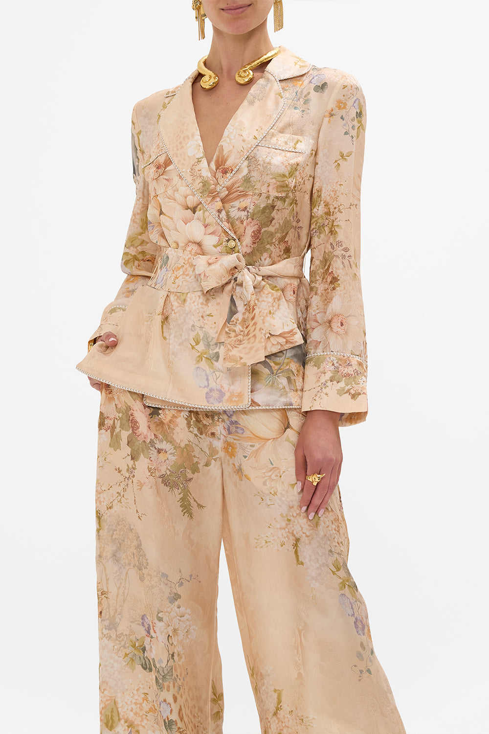 CAMILLA Pajama Suit Jacket in Adorned in Antiquity print. 