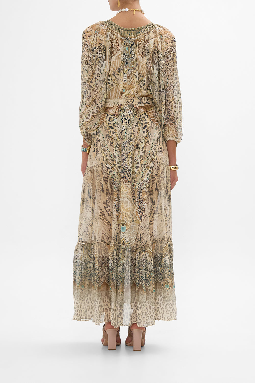 CAMILLA Long Sleeve Oversized Peasant Dress in The Throne Room print