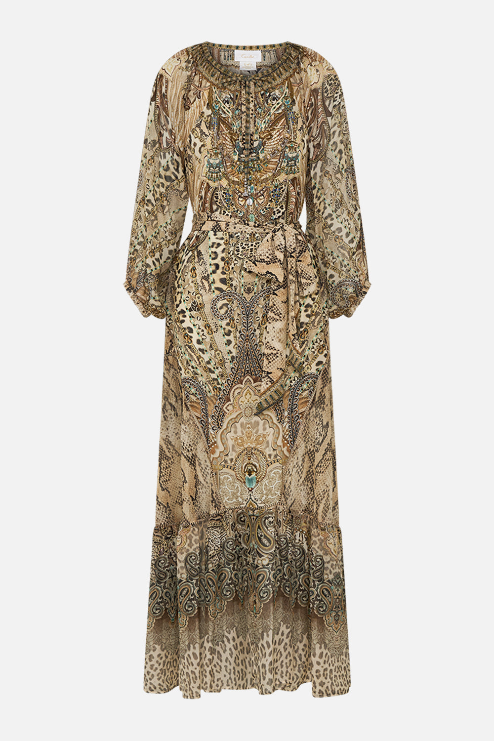 CAMILLA Long Sleeve Oversized Peasant Dress in The Throne Room print