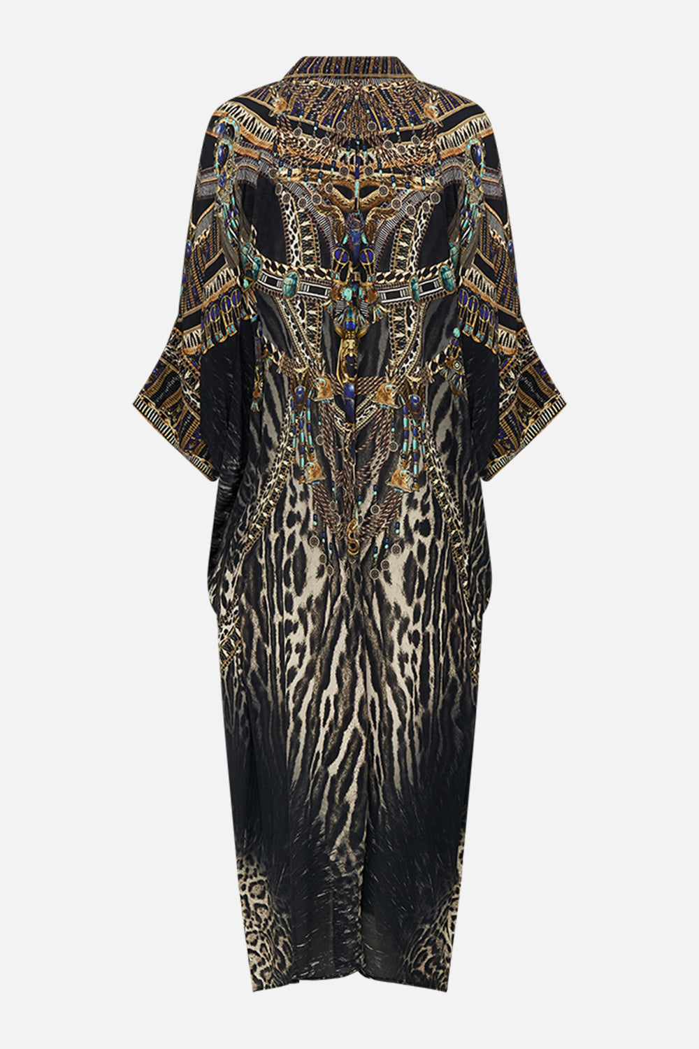 CAMILLA Batwing Kaftan in Cat Worship print. 