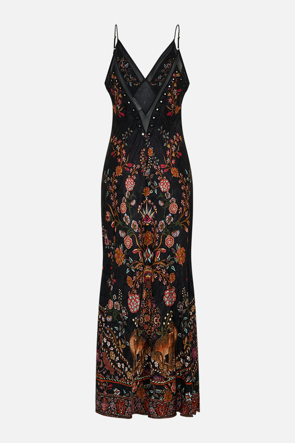 CAMILLA Floral Jacquard Full Length Bias Slip Dress in Loom to Tomb print