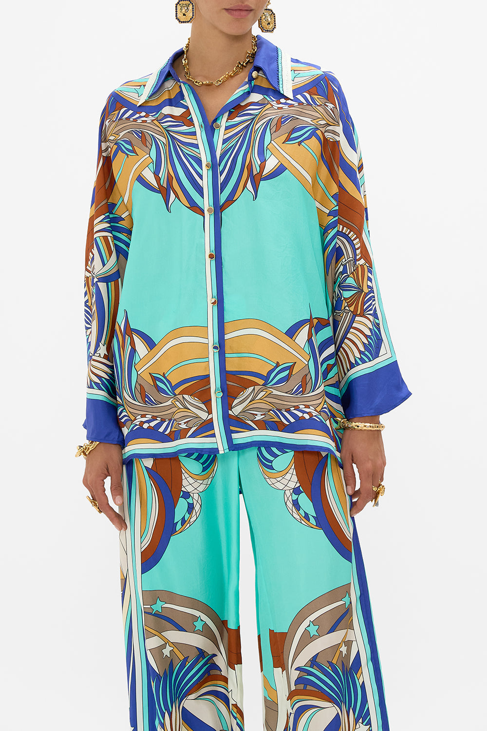 CAMILLA Wide Sleeve Blouse in Oasis Oracle print. 