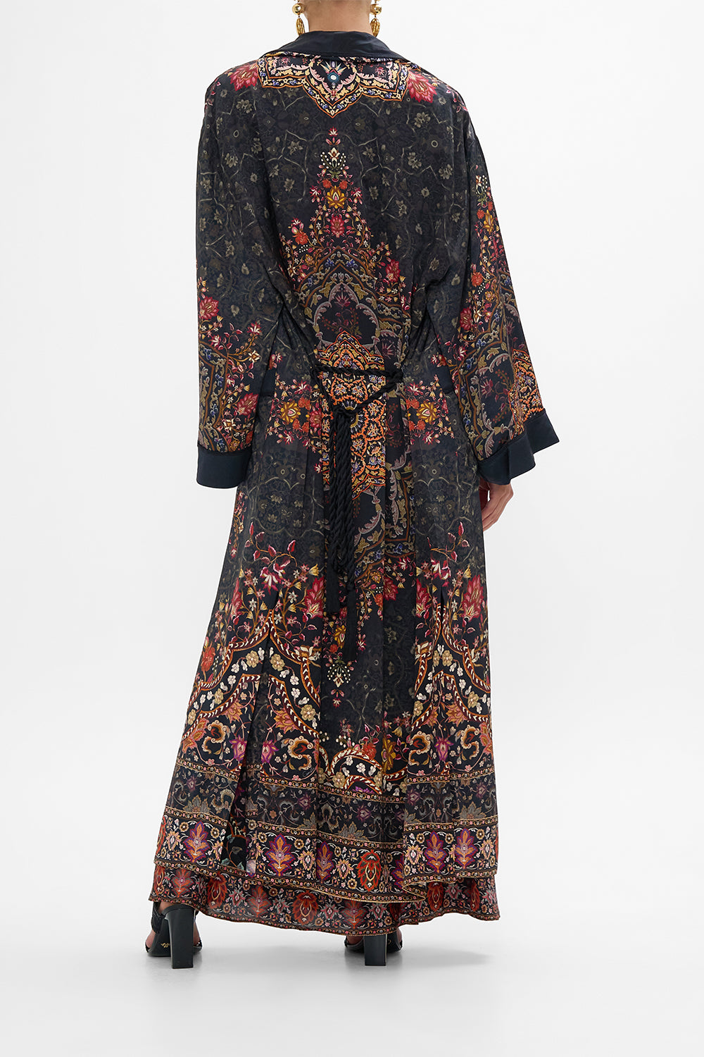 CAMILLA Long Robe with Flared Sleeve in Loom to Tomb print