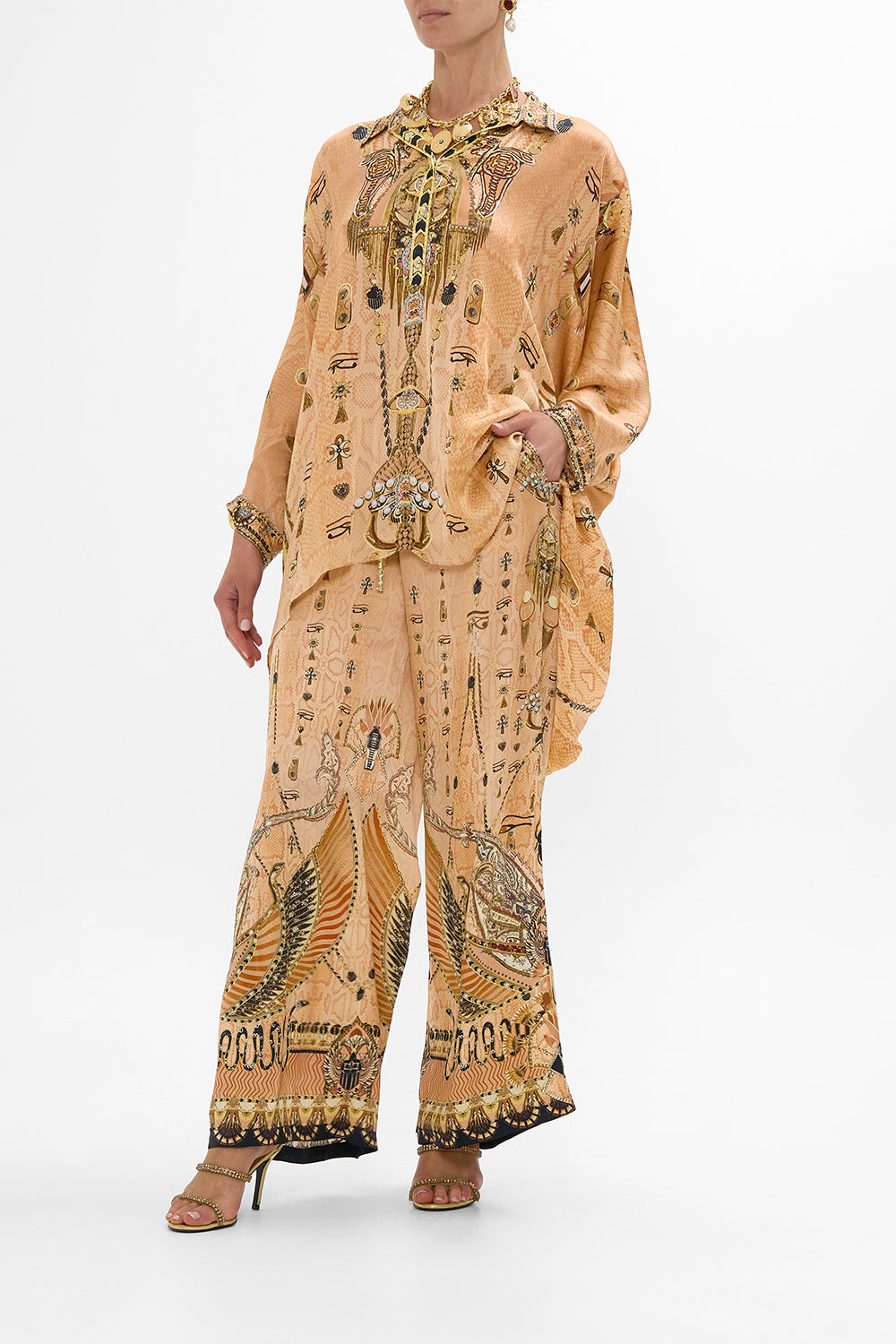 CAMILLA Gold Lounge Pant in Kingdom of Hieroglyphs Print