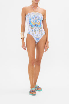 CAMILLA Lilac Bandeau One Piece with Halter Tie in Under Scarab Skies print