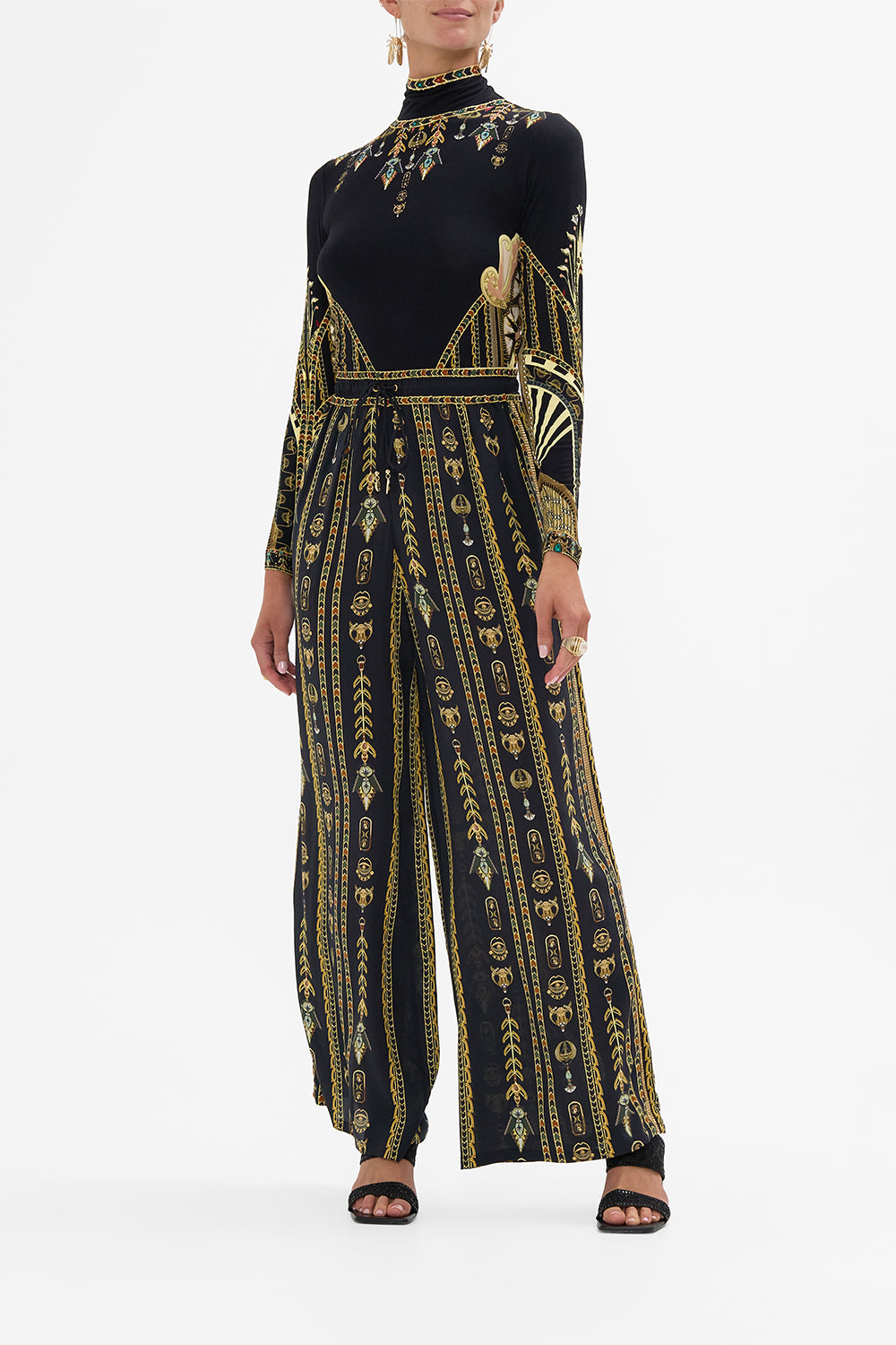 CAMILLA Black/Gold Jersey Turtleneck in They Called Her Nefertari print