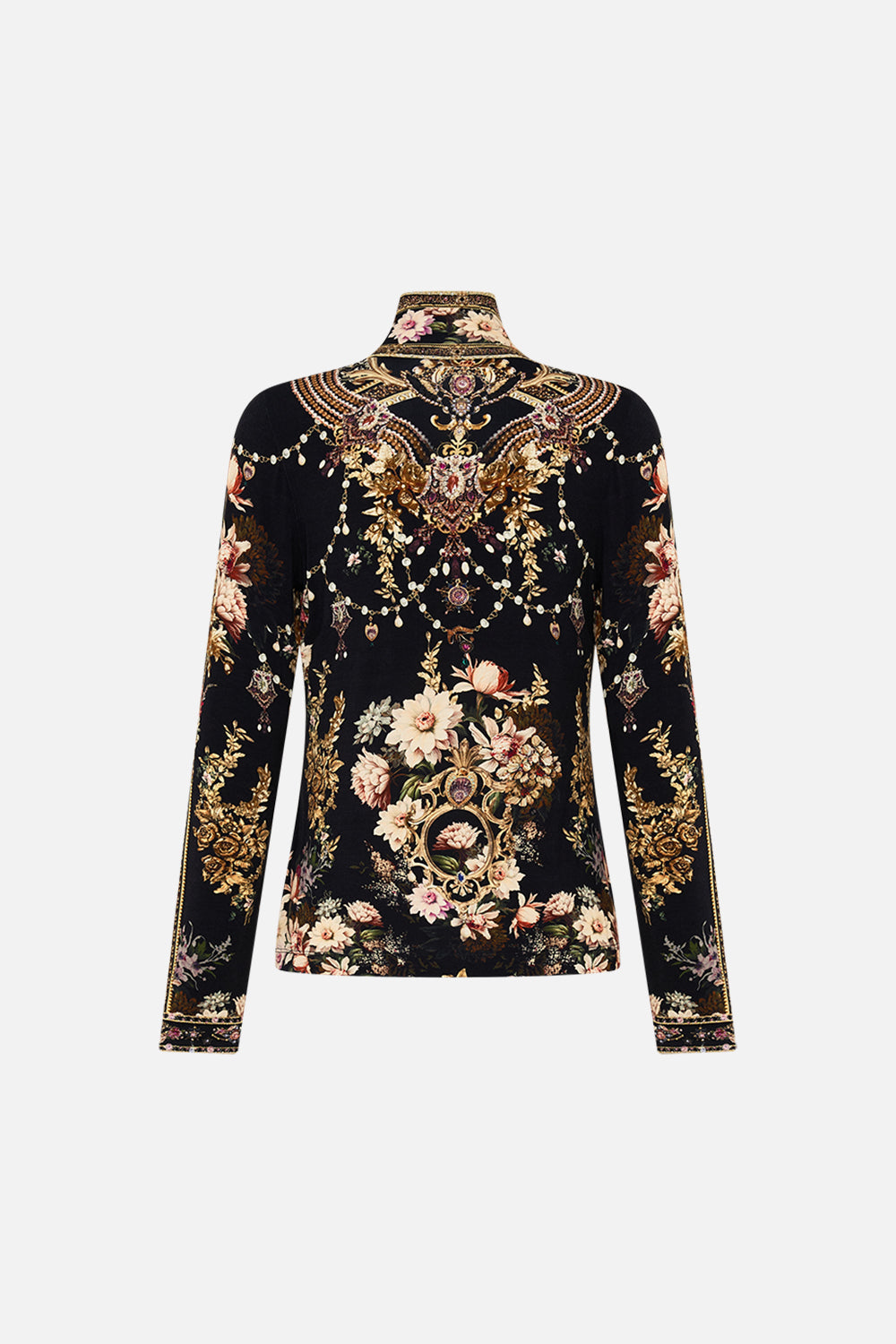 CAMILLA jersey turtleneck in Dynasty Daze print. 