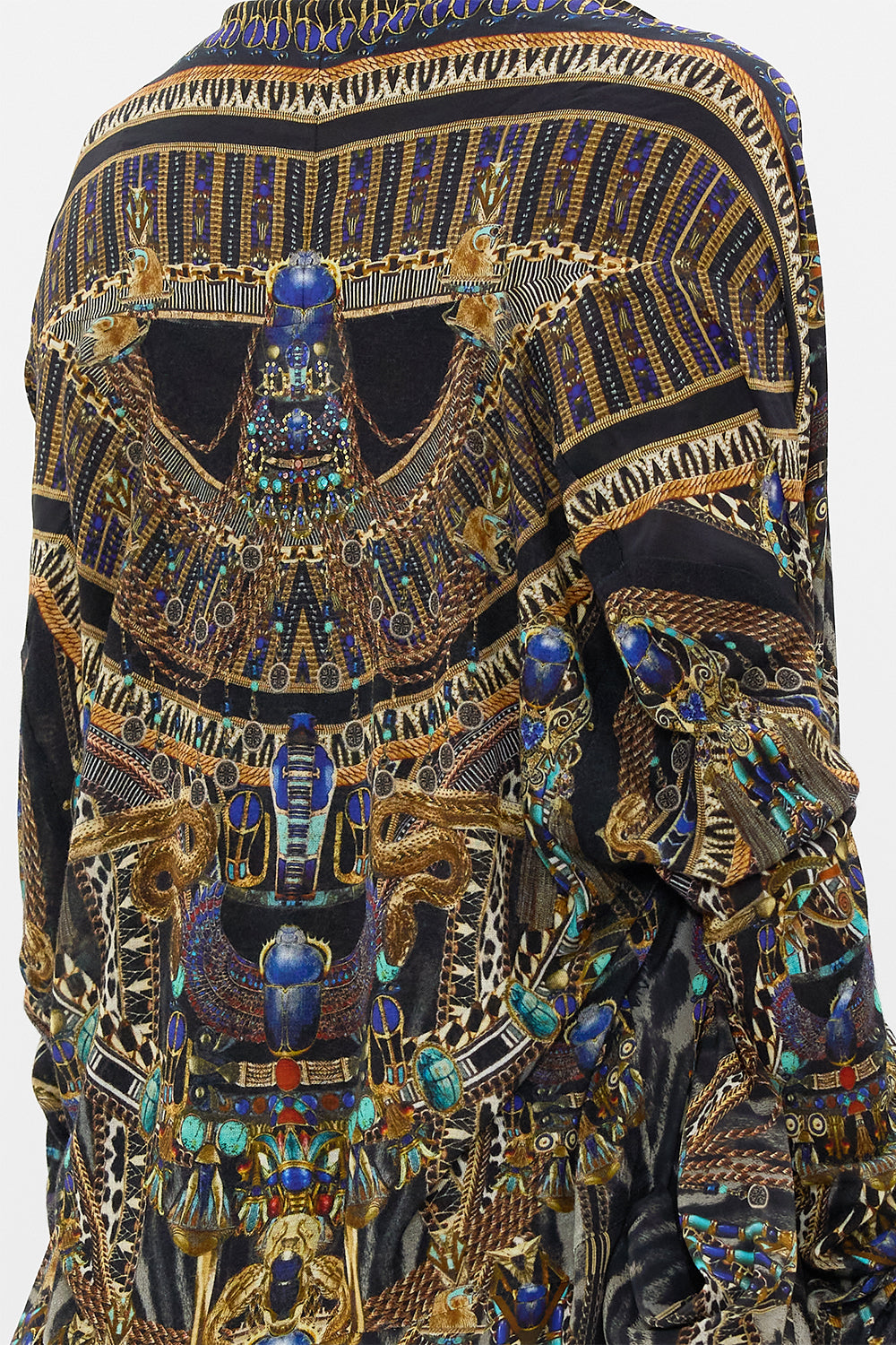 CAMILLA in Long Casual Jacket With Pockets in Cat Worship print. 