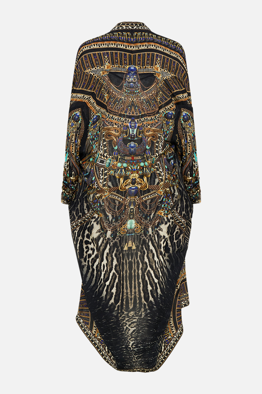 CAMILLA in Long Casual Jacket With Pockets in Cat Worship print. 