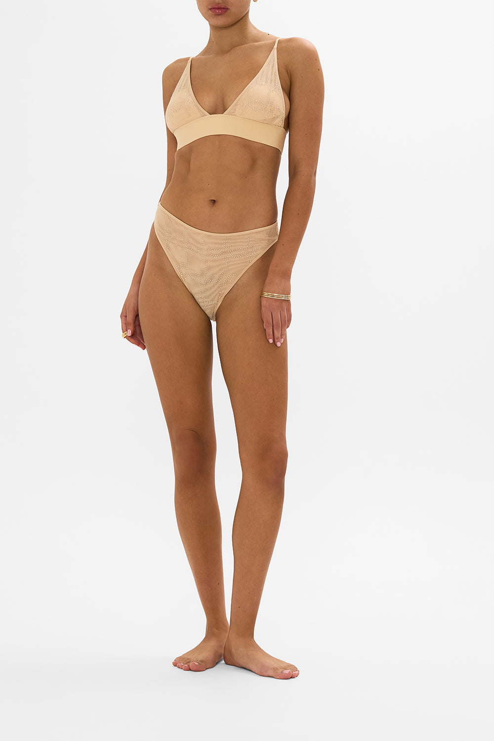CAMILLA nude mesh high waist high leg brief in Solid Nude