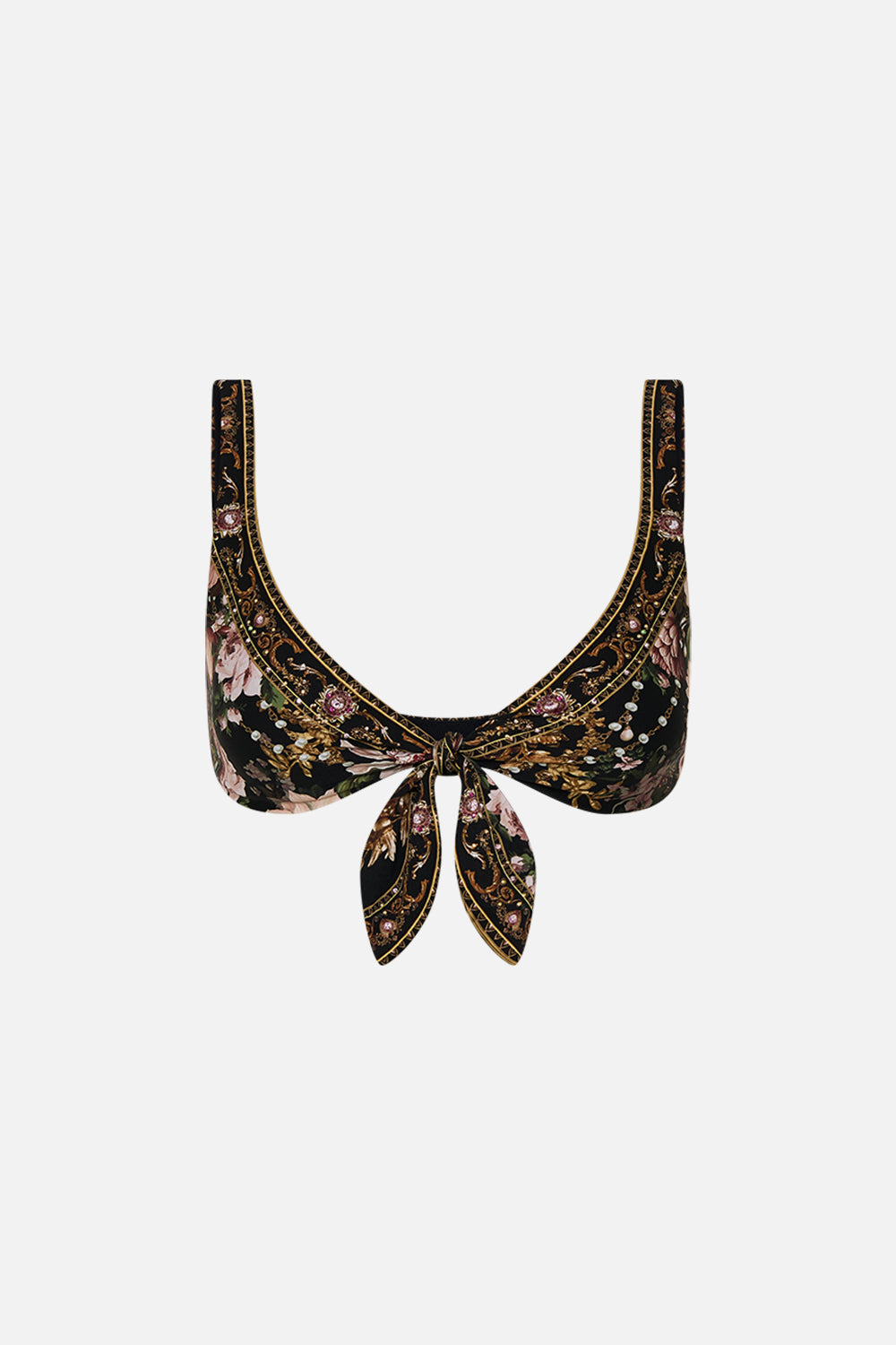 CAMILLA tie front bra in Dynasty Daze print. 