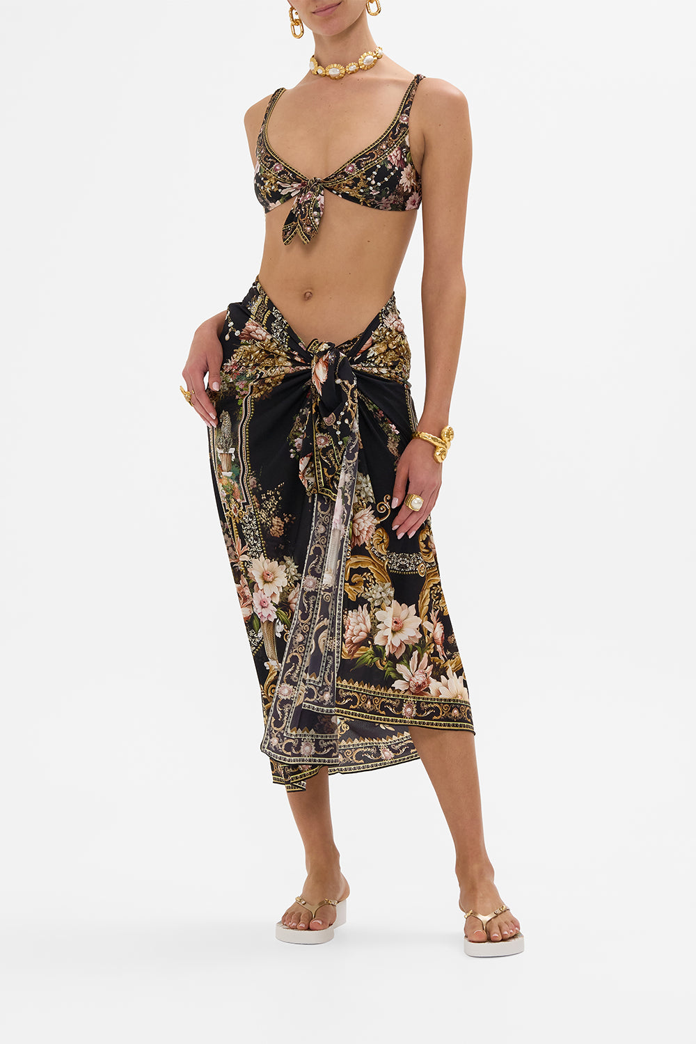 CAMILLA Dip Front pant With Ties in Dynasty Daze print. 