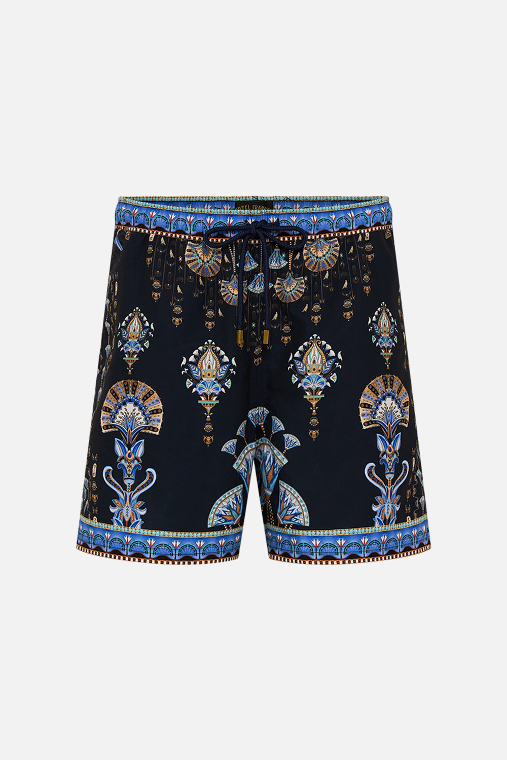 Hotel Franks By CAMILLA Black mid length boardshort in Under Scarab Skies print.