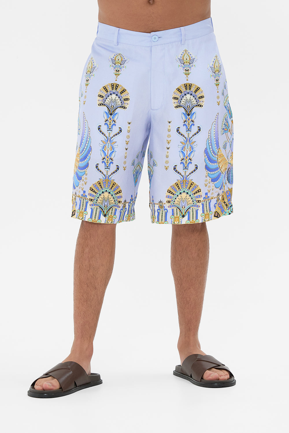 Hotel Franks By CAMILLA Black Fixed Waist Mid-Length Walk Short in Under Scarab Skies print