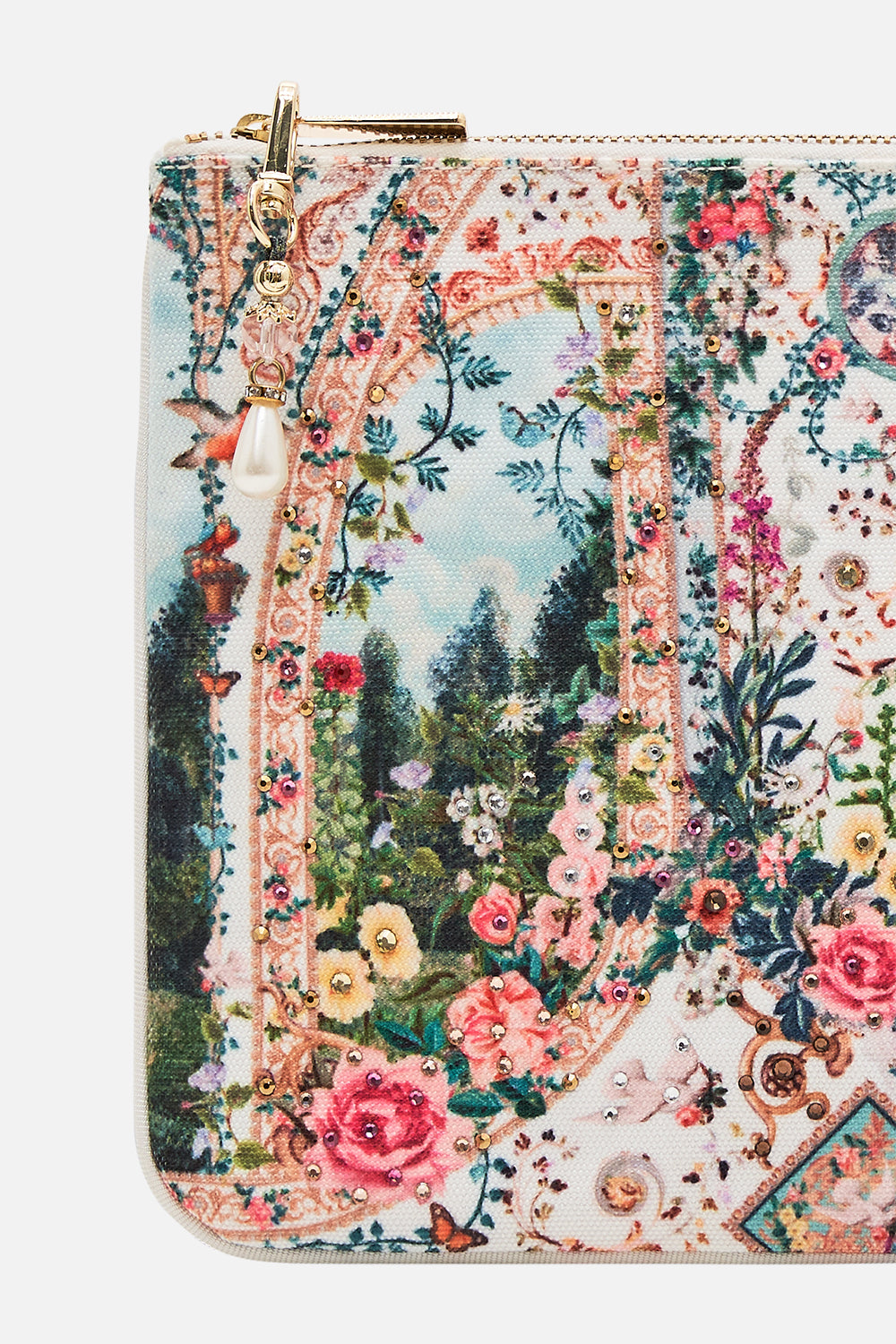 CAMILLA floral print clutch in Renaissance Romance print