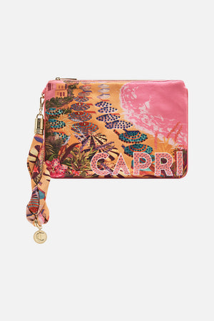 Product view of CAMILLA deisgner clutch bag in Capri Me print