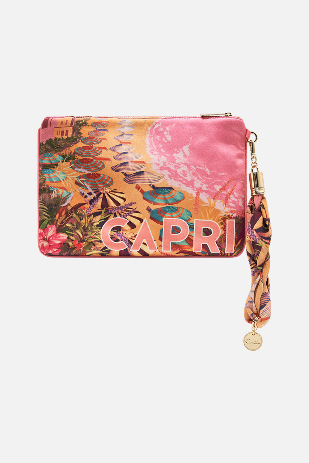 Product view of CAMILLA deisgner clutch bag in Capri Me print