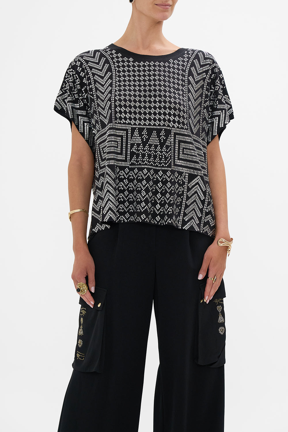 CAMILLA t shirt with dropped armhole in They Called Her Nefertari print