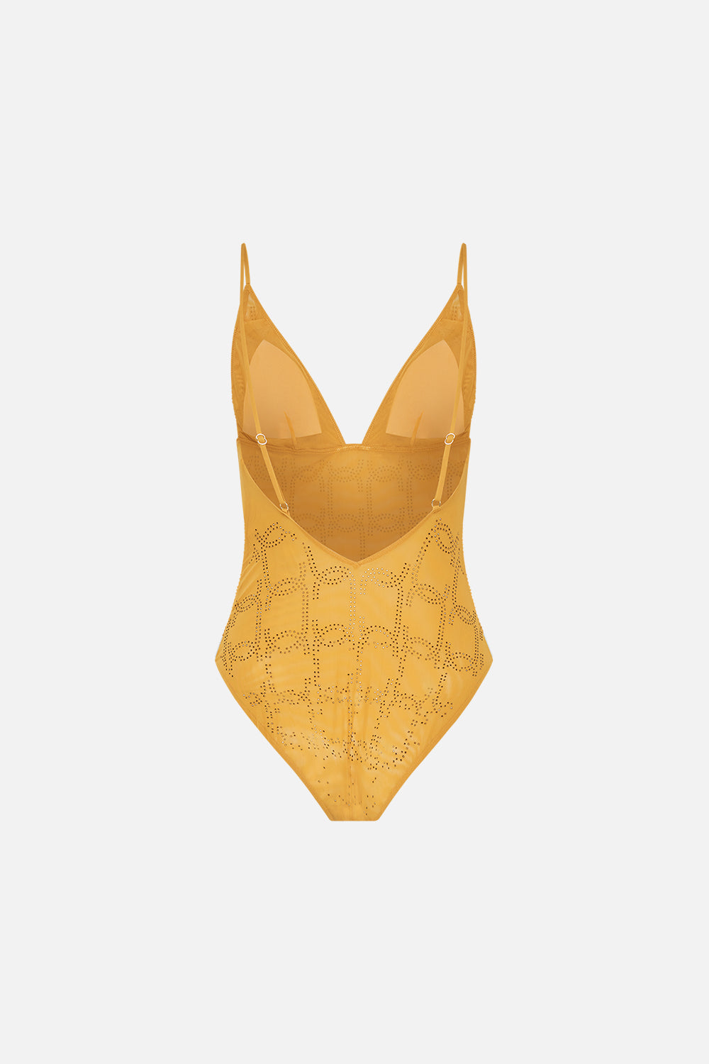 CAMILLA Mesh Tri Bodysuit in Gold print