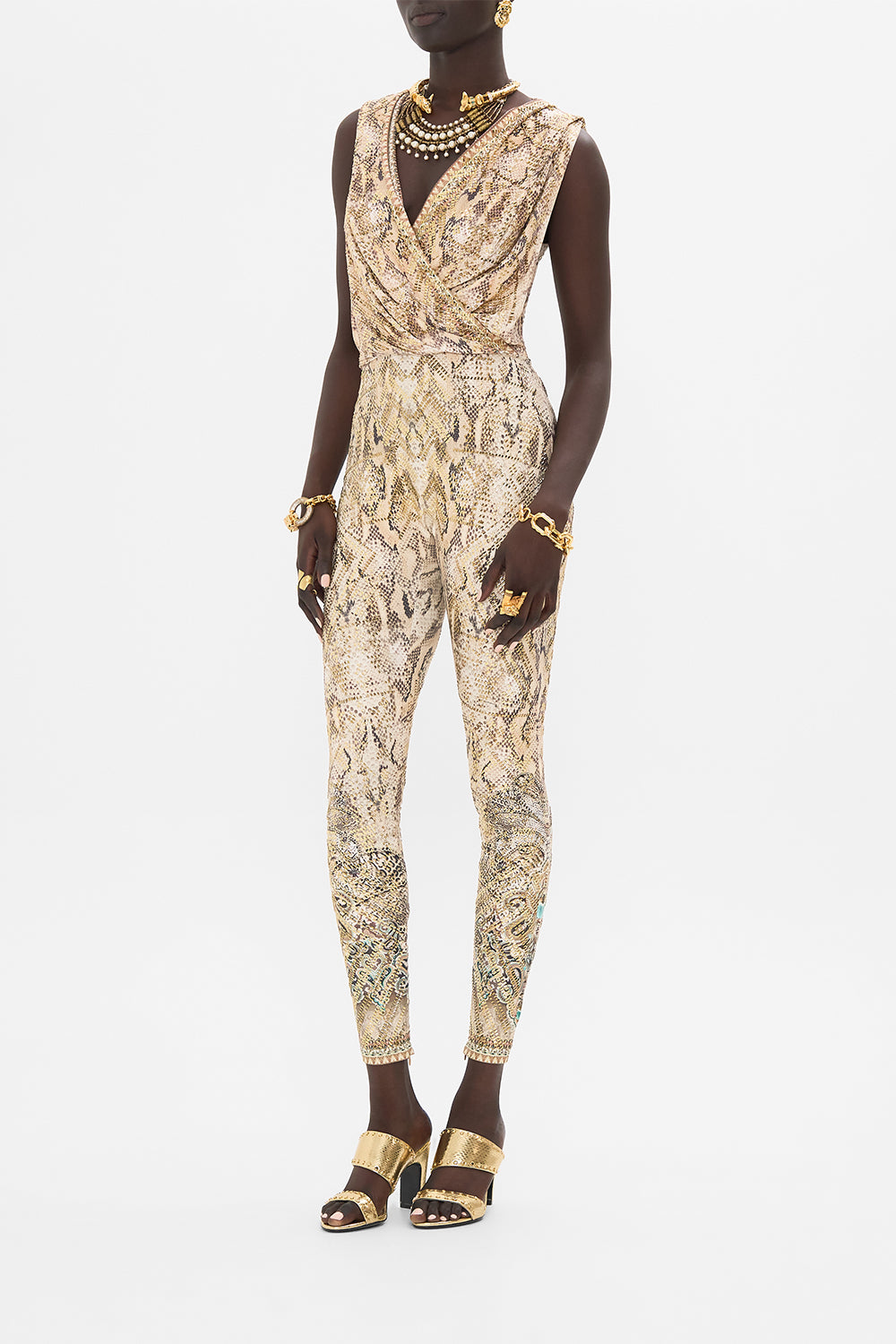 CAMILLA Hooded Sleeveless Catsuit in The Throne Room print