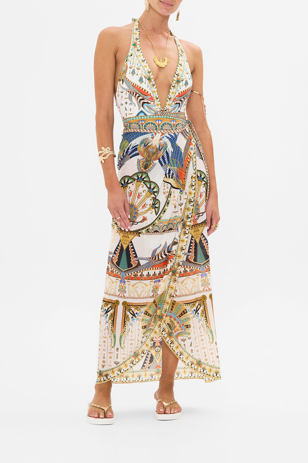 CAMILLA Long Draped Sarong in Valley Of The Queens print.