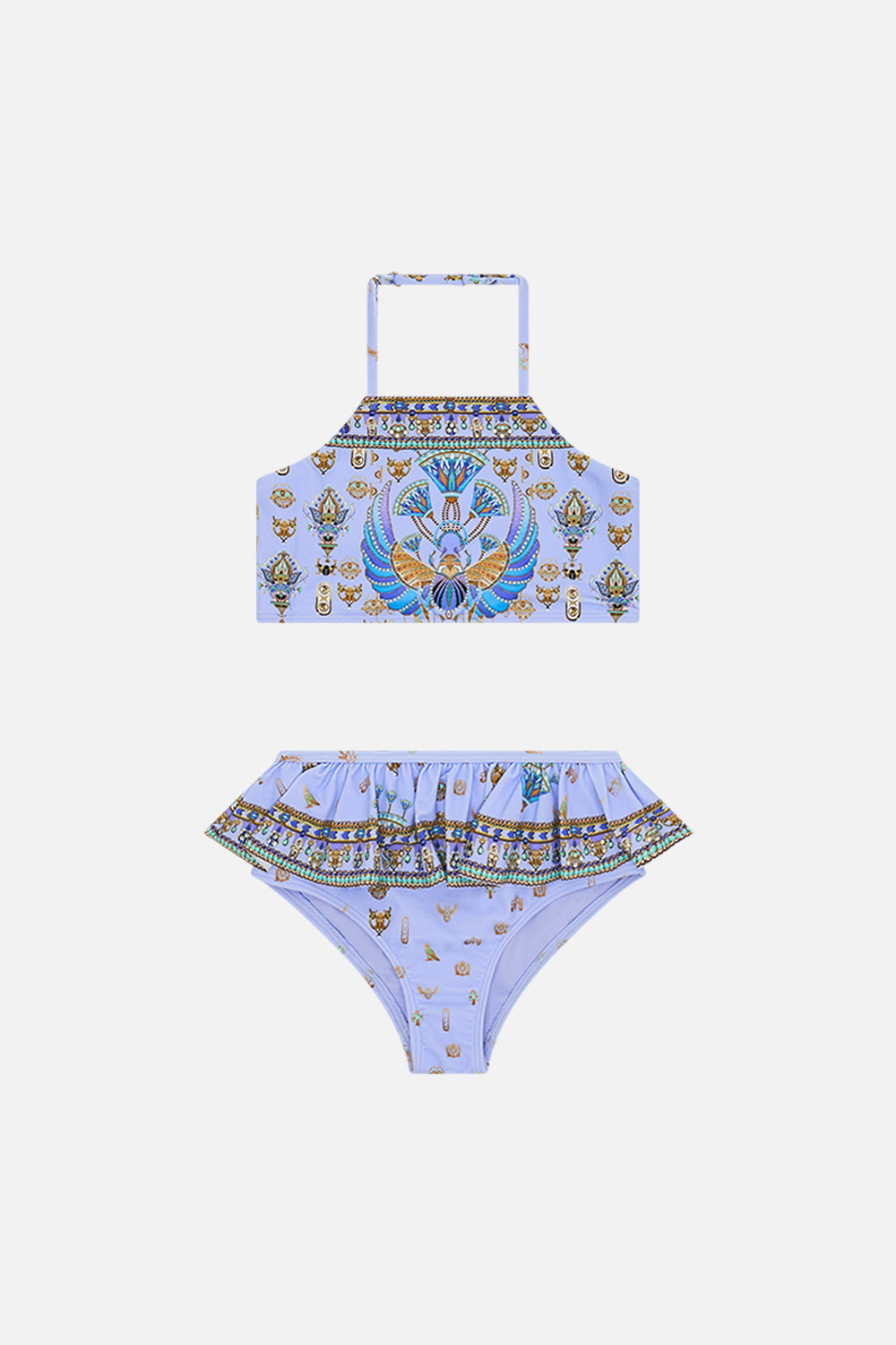MILLA By CAMILLA Lilac Halter Crop with Frill Bottom Bikini (4-10) in Under Scarab Skies print