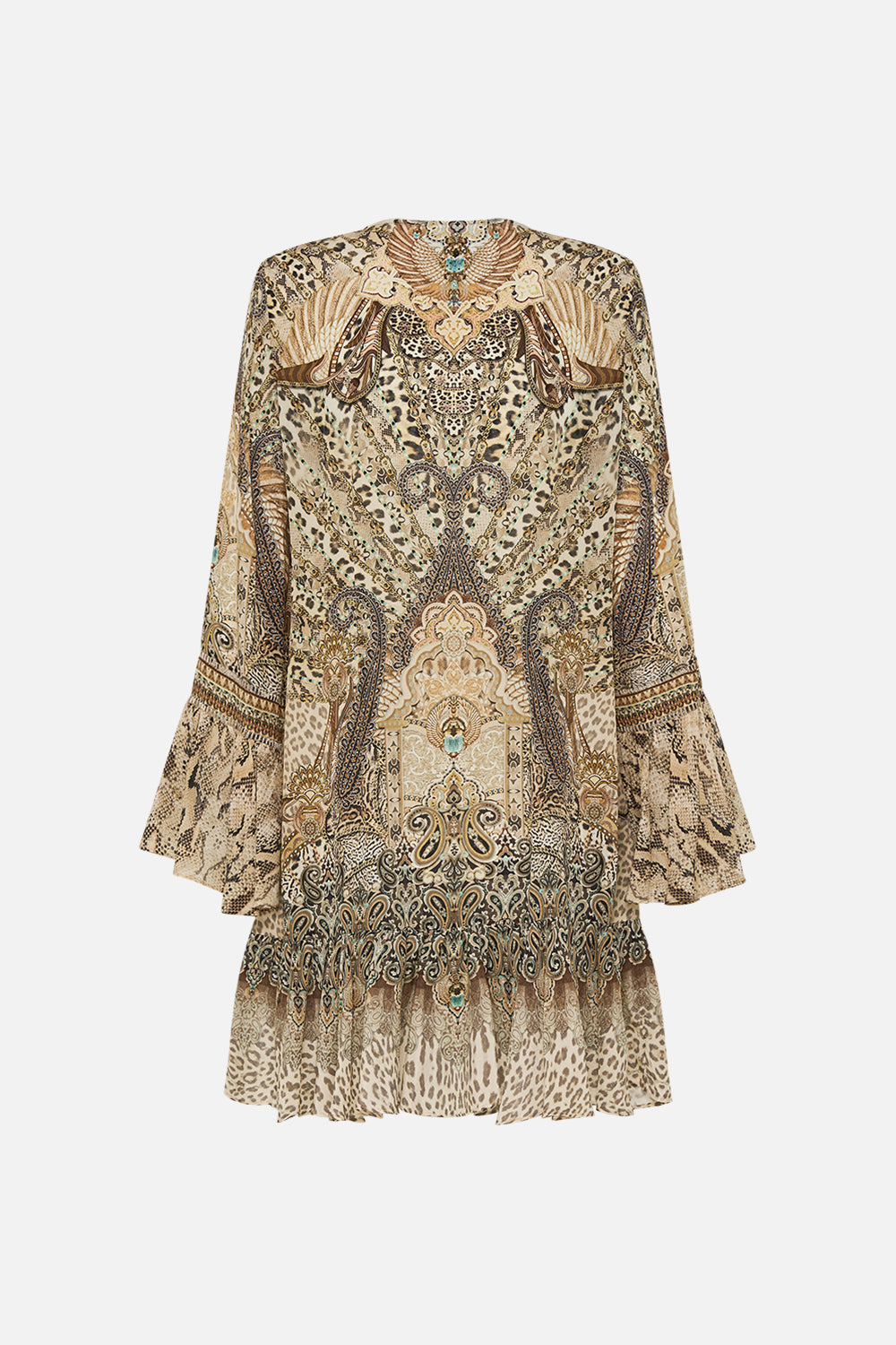 CAMILLA Frill Hem Long Sleeve Dress in The Throne Room print