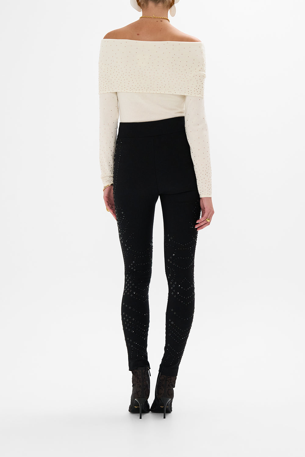 CAMILLA multi Off Shoulder Knit Top in Etched into Eternity print