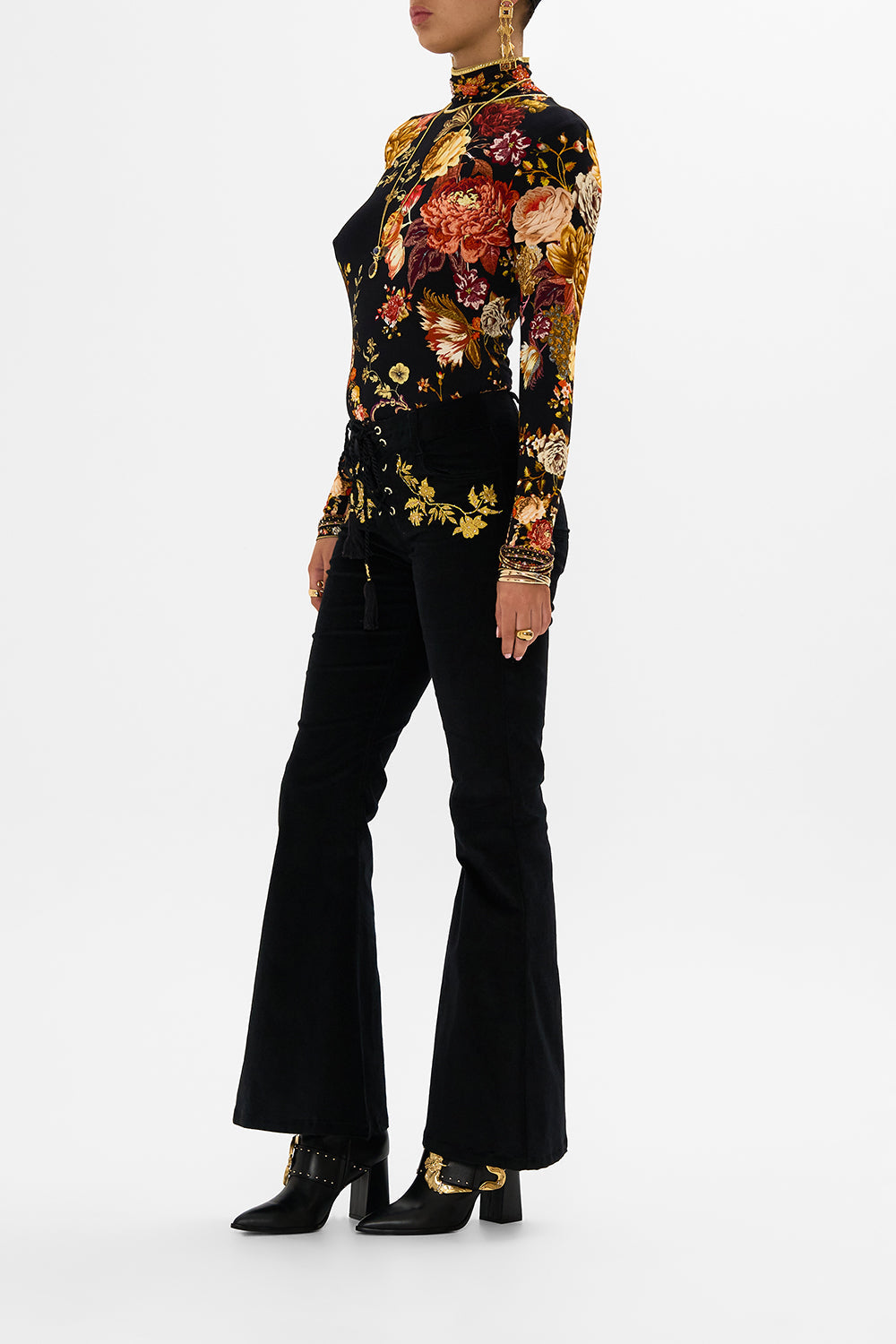 CAMILLA floral jersey turtleneck in Stitched In Time print.